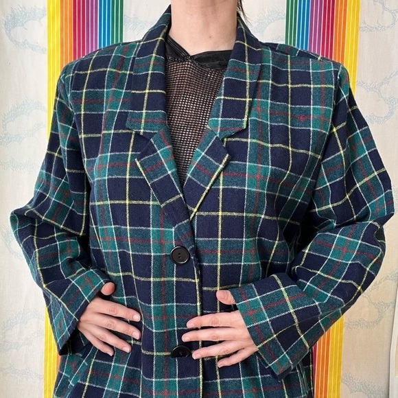 VINTAGE 90s venus sportswear plaid wool blazer large extra large - Picture 2 of 8